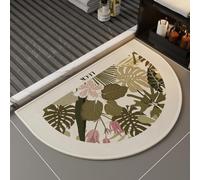 Hixingo Tapis de Bain Antidérapant en Lin à Motif Plantes Tropicales, Absorbant, Séchage Rapide, Demi-Lune Paillasson avec Dos en Caoutchouc pour Douche, Cuisine, Entrée (Monstera 1,60x90cm)