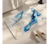 Hixingo Tapis de Bain Antidérapant Motif Marbré Moderne, Tapis Salle de Bain en Lin Tissé Absorbante Lavable Séchage Rapide, Dos en Caoutchouc pour Douche, Cuisine, Entrée (Bleu 5,80x120cm)