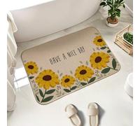 Hixingo Tapis de Bain Antidérapant Tapis Salle de Bain en Lin Absorbante, Motif Plante Vert Lavable Doux Séchage Rapide, Dos en Caoutchouc pour Douche, Cuisine, Entrée (Tournesol,60x90cm)