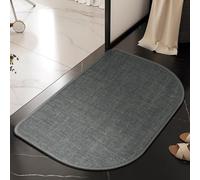 Hixingo Tapis de Bain Diatomite Antidérapant Tapis Salle de Bain Absorbant Séchage Rapide Couleur Unie Demi-Cercle Paillasson Tissé en Lin pour Douche, Baignoire, Cuisine, Entrée (Gris 2,60x90cm)