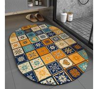 Hixingo Tapis de Bain Ovale Mandala Coloré Absorbant Antidérapant Tapis de Sol Cuisine Salle de Bain en Diatomite Lavable à Sèche Rapide Entré Douche Vaisselle Paillasson (Jaune,80x120cm)