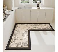 Hixingo Tapis de Cuisine Antidérapant Absorbant en Diatomite - Forme en L Devant Évier, Lavable pour Bain, Vaisselle et Douche (100x45cm, Corne)