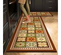 Hixingo Tapis de Cuisine Devant Evier Antidérapant Lavable, Style Campagne Vintage Tapis Couloir en Diatomite Absorbant Séchage Rapide pour Buanderie, Cuisine, Salle de Bain (Tiles Marron,40x120cm)