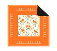 Hixingo Tapis de Mahjong Antidérapant Épais 2.5mm, Tapis de Table de Jeu Professionnel Antibruit pour Dominos, Protège-Table | Fleurs/Oiseaux (Orange,80x80cm)