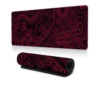 Hixingo Tapis de Souris XXL, Tapis de Souris Gamer, 3D Lignes de Contour Abstraites Tapis Souris avec Bords Cousus, Tapis de Souris en Base Antidérapante Convient pour Gaming (600x300x3mm,Rouge)
