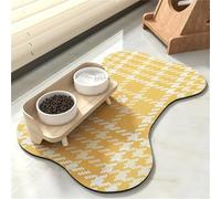 Hixingo Tapis Gamelle Chat et Chien, Tapis Nourriture Eau Chien & Chat Absorbant Antidérapant Carpet Animaux de Compagnie Facile à Nettoyer - Plaid Pied-de-Poule (Jaune,30x40cm)