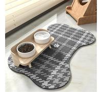 Hixingo Tapis Gamelle Chat et Chien, Tapis Nourriture Eau Chien & Chat Absorbant Antidérapant Carpet Animaux de Compagnie Facile à Nettoyer - Plaid Pied-de-Poule (Gris,30x50cm)