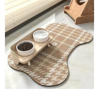 Hixingo Tapis Gamelle Chat et Chien, Tapis Nourriture Eau Chien & Chat Absorbant Antidérapant Carpet Animaux de Compagnie Facile à Nettoyer - Plaid Pied-de-Poule (Kaki,50x80cm)