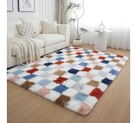 Hixingo Tapis Salon à Poils Longs,Damier Coloré Tapis Chambre Antidérapant Confortable,Moquette Shaggy,Moquette en Fourrure Synthétique,Carpet Doux pour Chambre Salon Couloir (Multicolore,122x183cm)