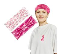 HIXNUG Lot de 2 bandeaux de sensibilisation au cancer du sein - Ruban rose - Bandes de yoga - Large bandeau pour cheveux - Pour filles, yoga, entraînement