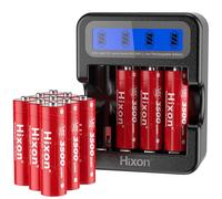 Hixon Batterie AA rechargeable 1,5 V - Nouvelle fonction de rappel de basse tension - Sortie constante 3500 mWh 1,5 V - 12 pièces rechargeables au lithium AA ACCU avec chargeur d'écran LCD