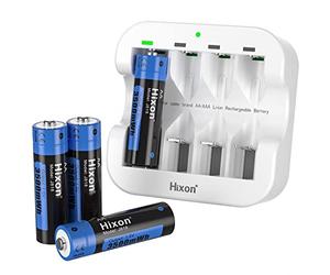 Hixon Batterie AA Rechargeable Lithium 1,5 V 3500 mWh pour Manette Xbox Toy Télécommande Lot de 4 Piles et Chargeur Rapide