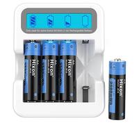 Hixon Batterie au lithium AA rechargeable 1,5 V, 3500 mWh avec 1600 cycles longs, charge rapide de 2 heures, 4 batteries au lithium 1,5 V AA et chargeur blanc LCD intelligent