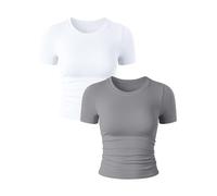 hixswnu 2 Pièce Femmes Casual De Base Sortir Crop Tops Slim Fit Manches Courtes Serré T-Shirts Workout Tops,001,S