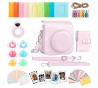 HIYQIN 8 en 1 Housse et Accessoires Compatibles avec Fujifilm Instax Mini 12, Polaroid Instax Mini 12 Album Photo/Cadres/Autocollants/Filtre d'objectif/Miroir Selfie - Rose