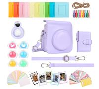 HIYQIN 8 en 1 Housse et Accessoires Compatibles avec Fujifilm Instax Mini 12, Polaroid Instax Mini 12 Album Photo/Cadres/Autocollants/Filtre d'objectif/Miroir Selfie - Lilas Violet
