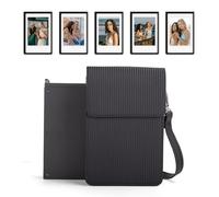 HIYQIN Étui pour imprimante/Smartphone Fuji Mini Link Plus, étui de Protection en Cuir PU Compatible avec l'imprimante Instax Mini Link+, avec 5 Cadres Photo Noirs et bandoulière réglable - Noir