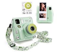HIYQIN Étui rigide transparent pour appareil photo instantané Fuji Mini SE, coque en plastique avec joli autocollant et bandoulière, Adorable panda vert, MINI SE CASE, Coque transparente Fashion Mini