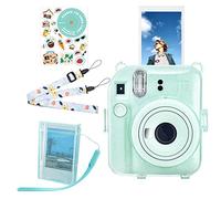 HIYQIN Housse à Paillettes pour Fujifilm/Polaroid Instax Mini 12 - Étui de Protection Transparent Amélioré avec Bandoulière, Boîte Photo et Autocollant DIY - Paillettes Vert