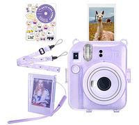 HIYQIN Housse à Paillettes pour Fujifilm/Polaroid Instax Mini 12 - Étui de Protection Transparent Amélioré avec Bandoulière, Boîte Photo et Autocollant DIY - Paillettes Violet
