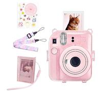 HIYQIN Housse à Paillettes pour Fujifilm/Polaroid Instax Mini 12 - Étui de Protection Transparent Amélioré avec Bandoulière, Boîte Photo et Autocollant DIY - Paillettes Rose