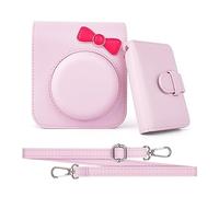 HIYQIN Housse de Protection Compatible avec Fuji Instax Mini 12, Adorable Housse d'Appareil Photo en Cuir PU, étui Instax Mini 12 avec Bandoulière et Mini Album Photo (Rose Pêche)