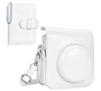 HIYQIN Housse de Protection Compatible avec Fuji Instax Mini 12 - Étui en Cuir pour Appareil Photo Polaroid Instax Mini 12 avec Bandoulière Réglable et Mini Blbum Photo - Blanc