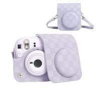 HIYQIN Housse pour Appareil Photo Instantané Fujifilm Instax Mini 12, Sac de Transport Style Damier pour Polaroid Instax Mini 12 avec Sangle - Violet