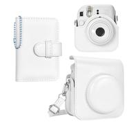 HIYQIN Housse pour Instax Mini 12, Étui pour Appareil Photo en Cuir PU de qualité supérieure avec bandoulière et Mini Album Photo pour Films instantanés de 3 Pouces (Blanc)