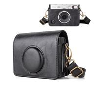 HIYQIN Housse Rétro Compatible avec Fujifilm Instax Mini Evo - Étui en Cuir Port de Chargement Réservé pour Instax Mini Evo avec Bandoulière Réglable - Noir