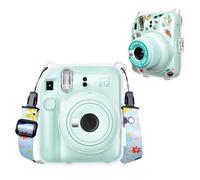 HIYQIN Housse Transparent pour Appareil Photo Instantané Fuji Instax Mini 12 - Coque Rigide Transparente pour Polaroid Instax Mini 12 avec Bandoulière et Autocollant - Vert