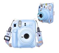 HIYQIN Housse Transparent pour Appareil Photo Instantané Fuji Instax Mini 12 - Coque Rigide Transparente pour Polaroid Instax Mini 12 avec Bandoulière et Autocollant - Bleu