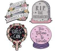 HiyyFloy 4 Pièces/Ensemble Fille Féministe Émail Broche Créative Revers À Dos Badge Soutenant Les Droits des Femmes Broche Féminisme Bijoux Cadeau