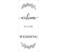 HiyyFloy Bienvenue À Notre Mariage ! Panneaux Blancs pour Réception, Bannière Minimaliste pour Cérémonie Décorations De Fête Prénuptiale.
