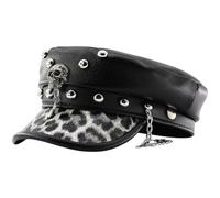 HiyyFloy Casquette Gavroche Femme en Similicuir Imprimé Léopard, Style Béret À Visière, Cloutée, Style Punk, Cadette, Capitaine, Marin, Militaire, À Calotte Plate