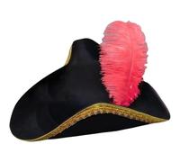 HiyyFloy Chapeau De Pirate Tricorne avec Plumes, Chapeau Colonial Noir pour Femmes Hommes, Costume d'halloween