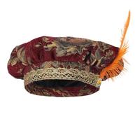 HiyyFloy Chapeau Médiéval pour avec Chapeau Haut-de-Forme À Plumes, Style Renaissance, Casquette Plate, Coiffe De Costume De Ménestrel