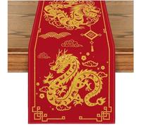 HiyyFloy Chemin De Table Dragon Chinois Nouvel an Lunaire Chemin De Table Nappe Rouge Polyester Décorations De Fête Asiatique pour Décor De Table De Festival De Printemps