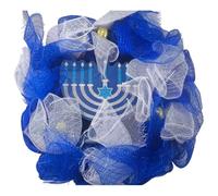 HiyyFloy Couronne De Hanoukka, Décoration De Porte D'entrée pour Noël, Couronne d'hiver en Maille, Couronne De Style Champêtre Bleue Blanche pour Les Fêtes De Fin D'année