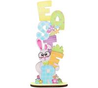 HiyyFloy Décoration De Joyeuses Pâques, Œufs De Pâques avec Lettres De Lapin, Ornements Peints en Bois, Décor De Pièce Maîtresse en Bois