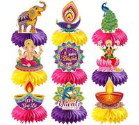 HiyyFloy Décorations De Fête Diwali, 9 Pièces, Centres De Table en Nid d'abeille Happy Diwali, Ornement De Table Indien pour Le Festival Indien des Lumières, Décoration De Fête