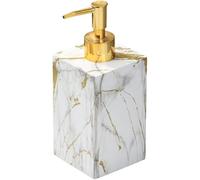 HiyyFloy Distributeur De Savon Doré pour Plan De Travail De Salle De Bain - Flacon Pompe Carré en Résine Blanche À Rayures Dorées pour Évier De Cuisine, Lessive Lotion De Douche