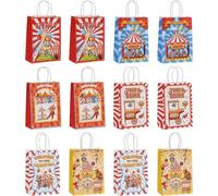 HiyyFloy Lot de 12 Sacs Cadeaux De Carnaval, Sacs Cadeaux De Cirque, Sacs en Papier De Clown, Sacs De Bonbons avec Poignées pour Décorations De Fête d'anniversaire sur Le Thème du Cirque