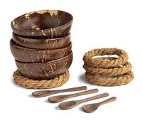 HiyyFloy Lot De 4 Bols en Noix De avec 4 Cuillères en Bois, Bol en Bois, Bols en Noix De Polie, Ensemble De Bols en Coquille De Noix De Naturelle pour Salades, Smoothies Ou Bols Bouddha