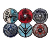 HiyyFloy Lot De 6 Dessous De Verre en Bois Motif Viking, Motif Bouclier Viking, pour Table Basse, Cuisine, Bar, Maison Bureau