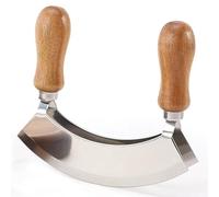 HiyyFloy Mezzaluna Hachoir À Herbes avec Manche en Bois, Couteau À Bascule À Double Lame en Acier Inoxydable, Planche Incurvée en Bois, Hachoir À Herbes, Hachoir À Salade