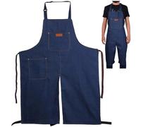 HiyyFloy Tablier D' Potier, Tablier Réglable en Denim Durable À Jambes Fendues avec Poches À Outils, Tablier De Cuisine en Denim pour Camionneur Mécanicien Chef