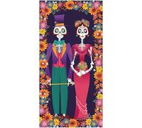 HiyyFloy Toile De Fond pour Porte du Jour des Morts Mexicain, Décor De Fête, Motif De Crâne De Fleur Mexicaine, Bougie Squelette, Bannière De Fête
