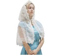 HiyyFloy Voile De Mantille Catholique Médiéval, Écharpe D'église, Couverture De Tête en Dentelle, Fée Renaissance, Voile De Masse Latine, Cape De Mariée en Dentelle À Capuche