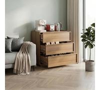 HIYYIH Commode à trois tiroirs, 80 cm (L) x 48 cm (l) x 78 cm (H) - Buffet naturel - Buffet moderne - Meuble de rangement en bois - Couleur chêne